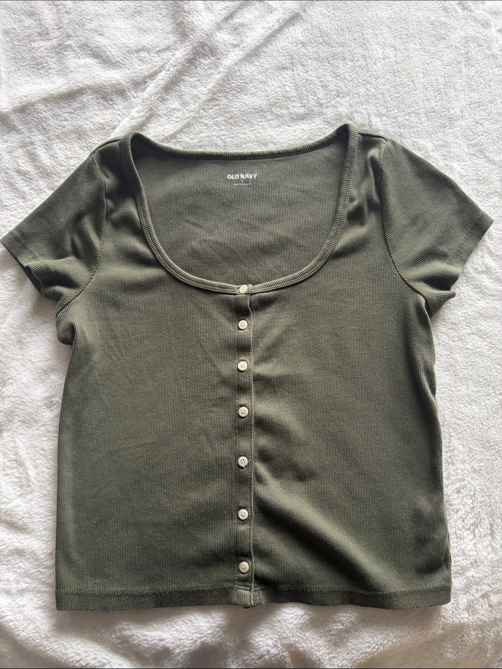 Old Navy Olive Green Scoop Neck Button-Front Tee
